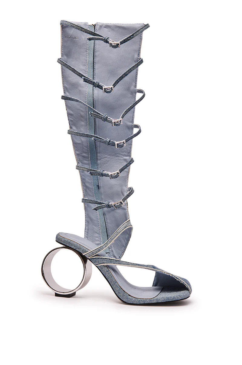 AZALEA WANG ANDREE DENIM GLADIATOR SANDAL WITH CIRCLE HEEL - Image 3