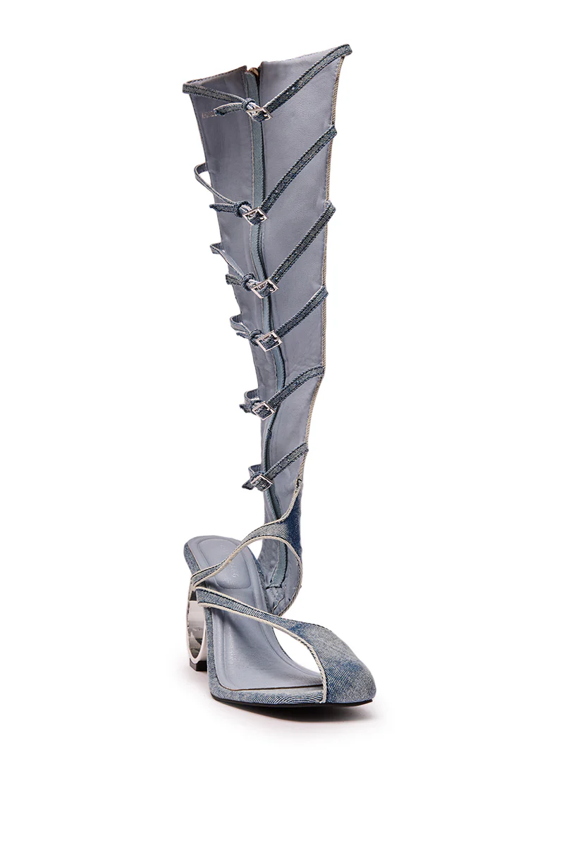 AZALEA WANG ANDREE DENIM GLADIATOR SANDAL WITH CIRCLE HEEL - Image 4