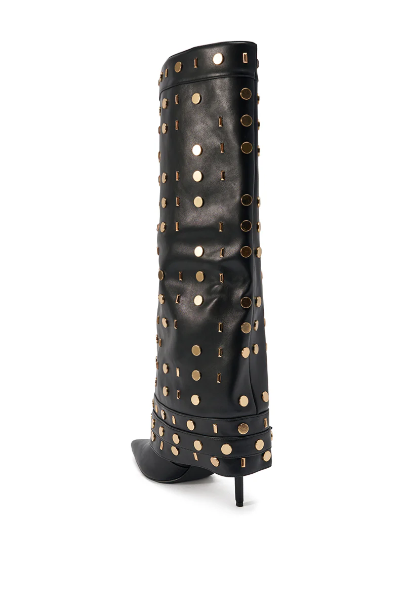 AZALEA WANG ANISSA BLACK MULTI GOLD HARDWARE STILETTO BOOT - Image 7