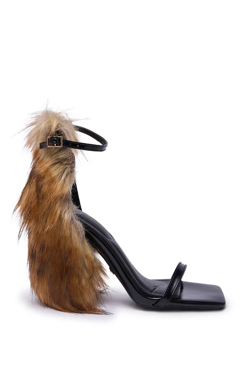 AZALEA WANG ARETTE BLACK SANDAL WITH BROWN FUR - Image 7