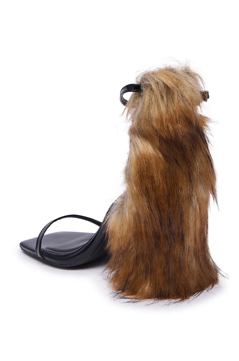 AZALEA WANG ARETTE BLACK SANDAL WITH BROWN FUR - Image 9