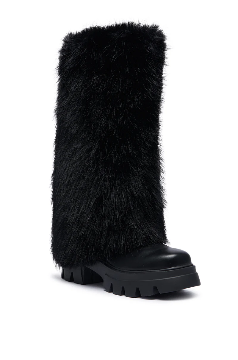 AZALEA WANG ASHOKA BLACK FUZZY FLATFORM MID CALF BOOT - Image 3