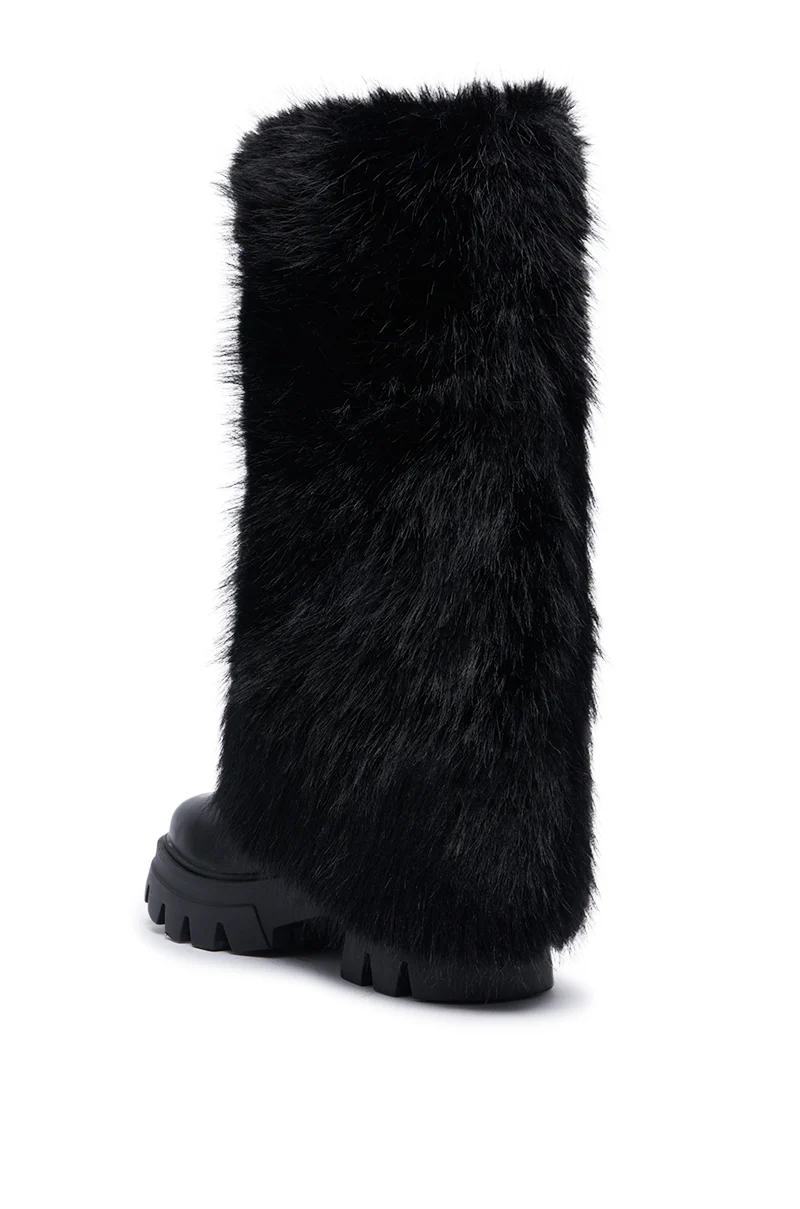 AZALEA WANG ASHOKA BLACK FUZZY FLATFORM MID CALF BOOT - Image 4