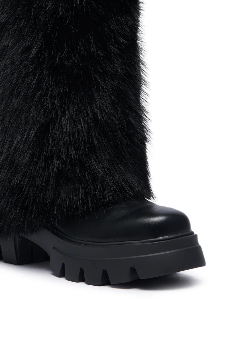 AZALEA WANG ASHOKA BLACK FUZZY FLATFORM MID CALF BOOT - Image 5