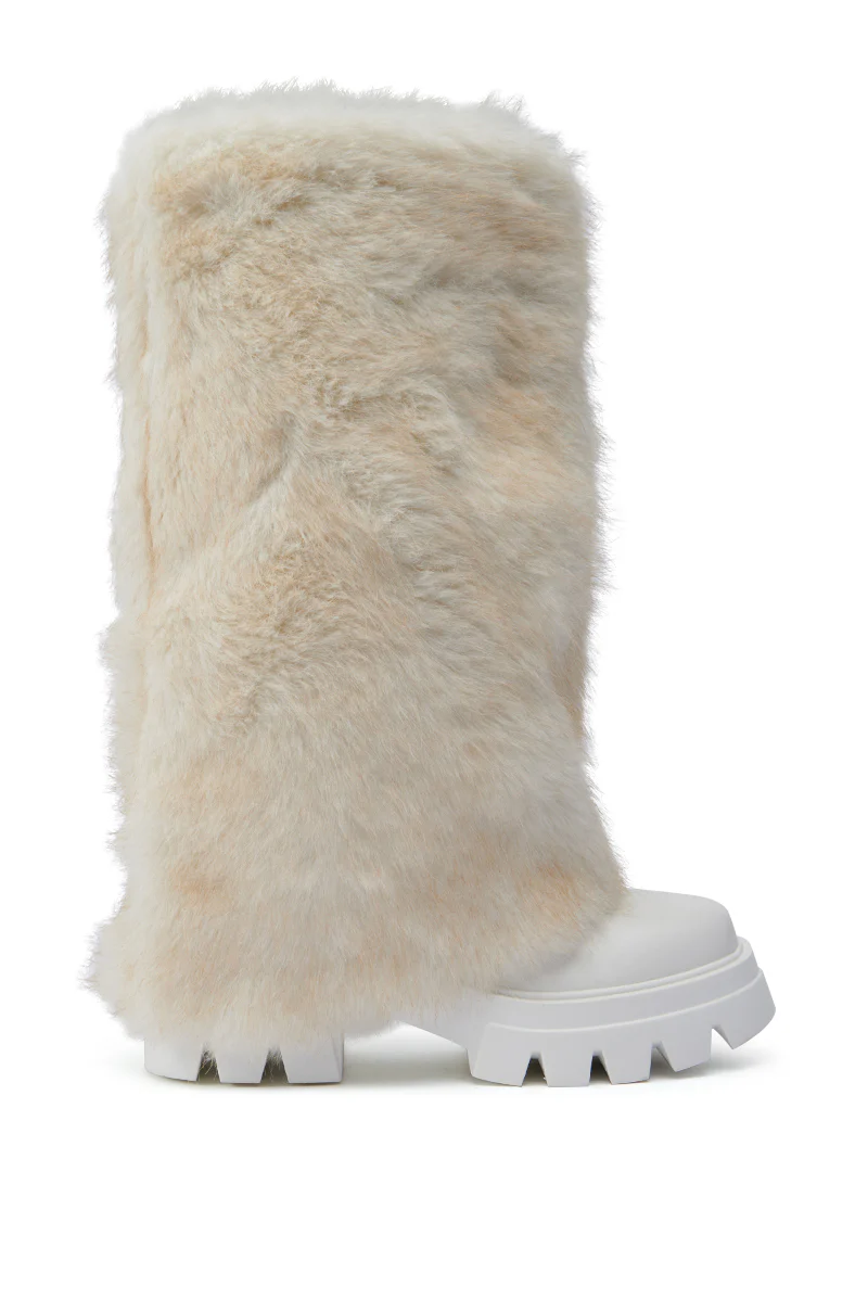 AZALEA WANG ASHOKA WHITE FUZZY FLATFORM MID CALF BOOT - Image 3