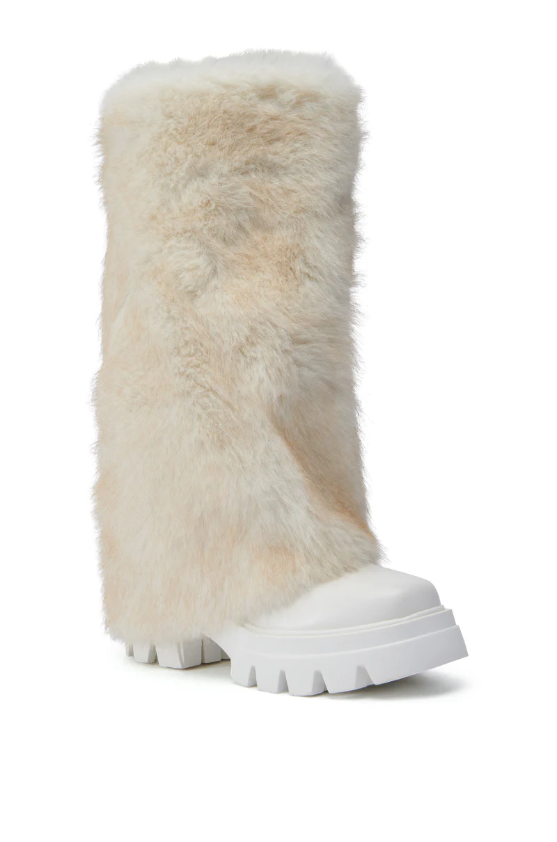 AZALEA WANG ASHOKA WHITE FUZZY FLATFORM MID CALF BOOT - Image 4