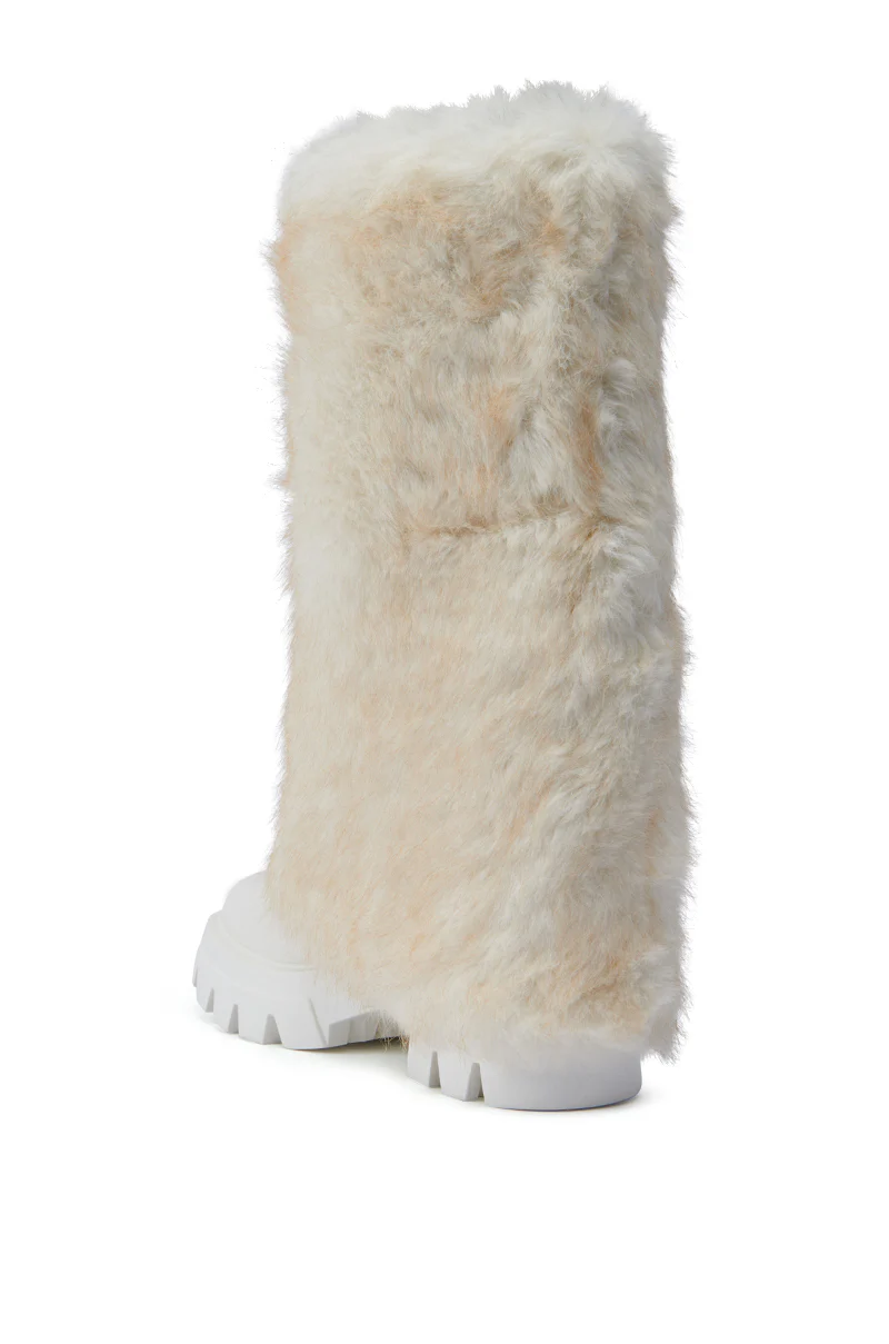 AZALEA WANG ASHOKA WHITE FUZZY FLATFORM MID CALF BOOT - Image 5