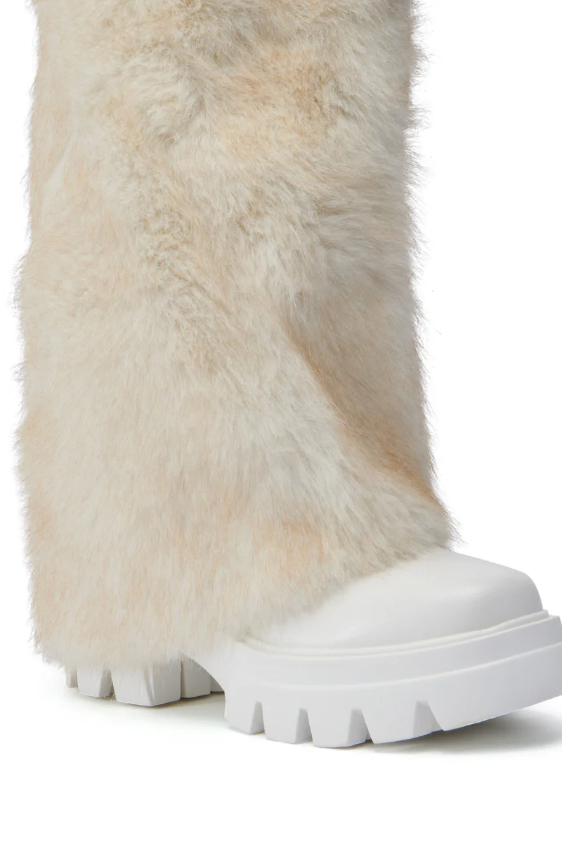 AZALEA WANG ASHOKA WHITE FUZZY FLATFORM MID CALF BOOT - Image 6