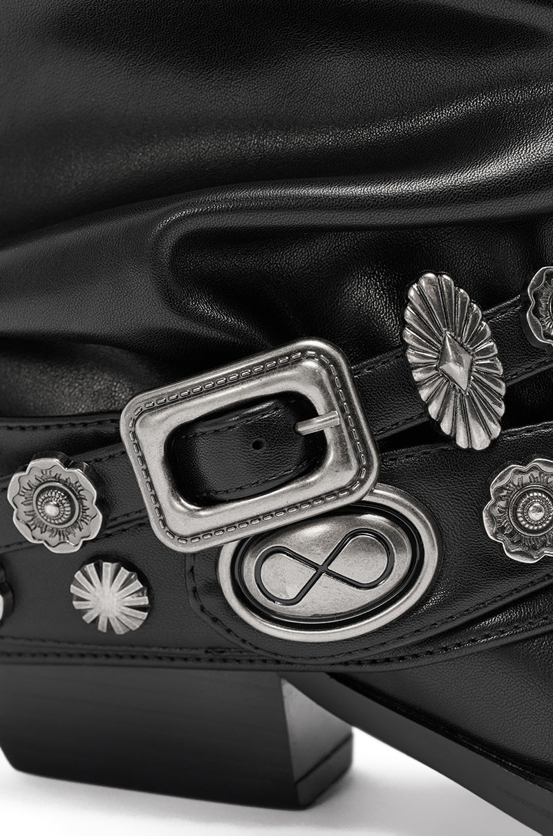 AZALEA WANG ASHRAF BLACK PU SILVER HARDWARE WESTERN BOOTIE - Image 11