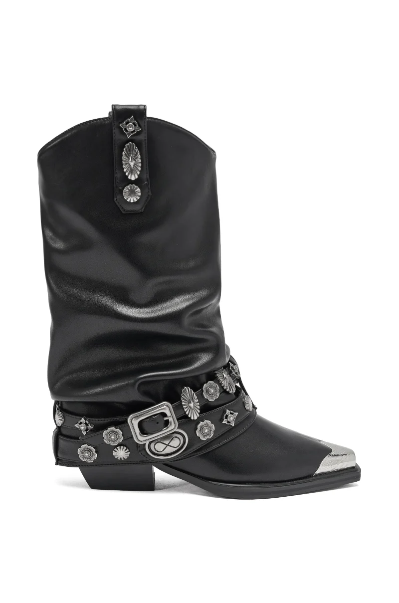 AZALEA WANG ASHRAF BLACK PU SILVER HARDWARE WESTERN BOOTIE - Image 8