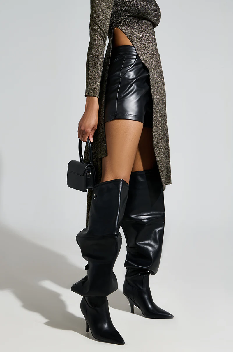 AZALEA WANG BACKER BLACK KITTEN HEEL OVER THE KNEE BOOT - Image 2