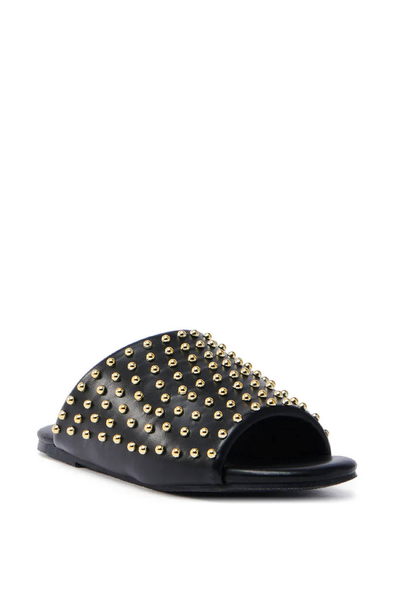 AKIRA  BAGGER STUDDED SLIP ON SANDAL IN BLACK - Image 3