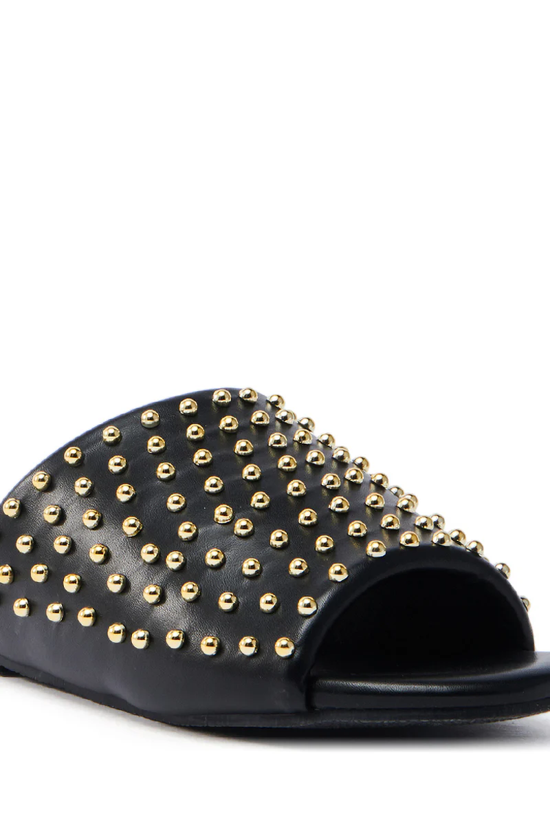 AKIRA  BAGGER STUDDED SLIP ON SANDAL IN BLACK - Image 5