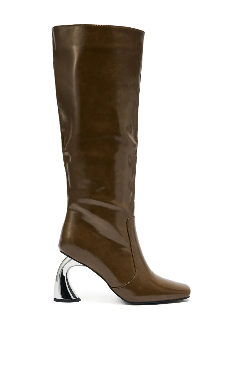 AZALEA WANG BEHRAM OLIVE CURVED CHUNKY HEEL KNEE HIGH BOOT - Image 4