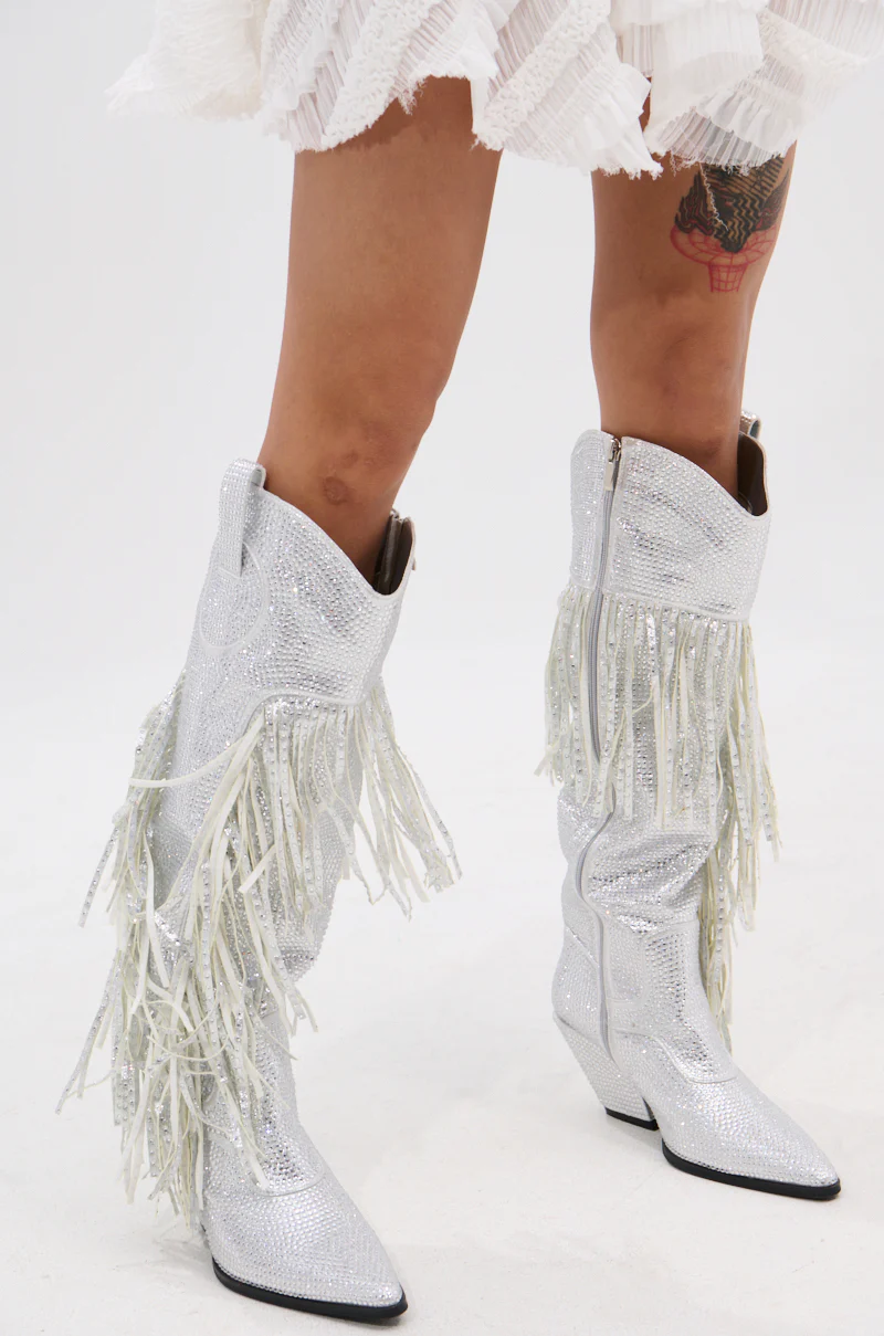 AZALEA WANG BENNETTO SILVER RHINESTONE WESTERN BOOT - Image 2