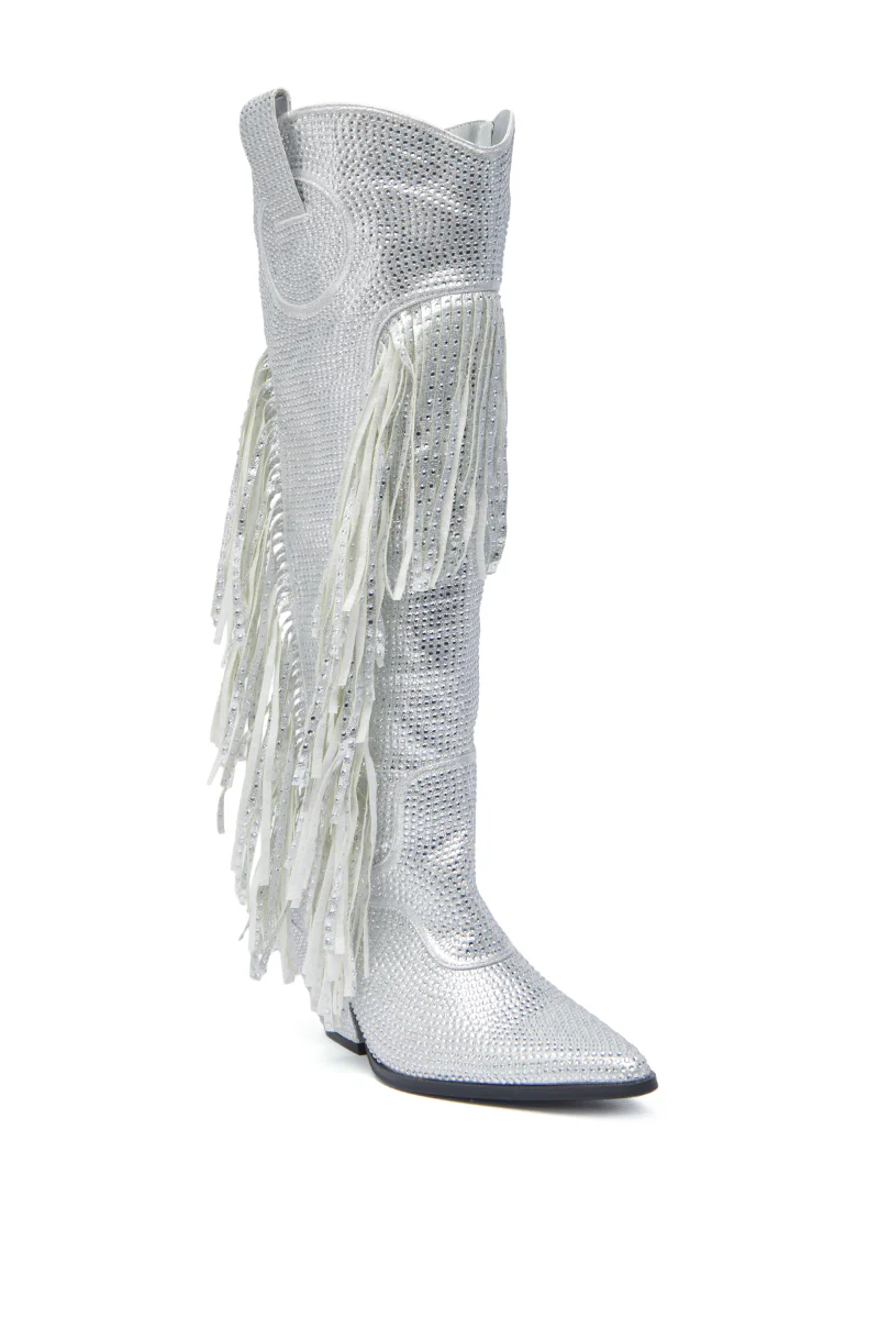 AZALEA WANG BENNETTO SILVER RHINESTONE WESTERN BOOT - Image 5