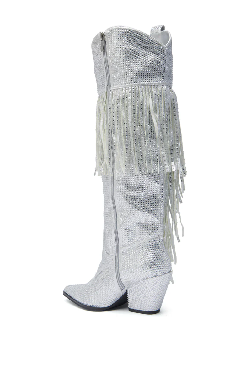 AZALEA WANG BENNETTO SILVER RHINESTONE WESTERN BOOT - Image 6