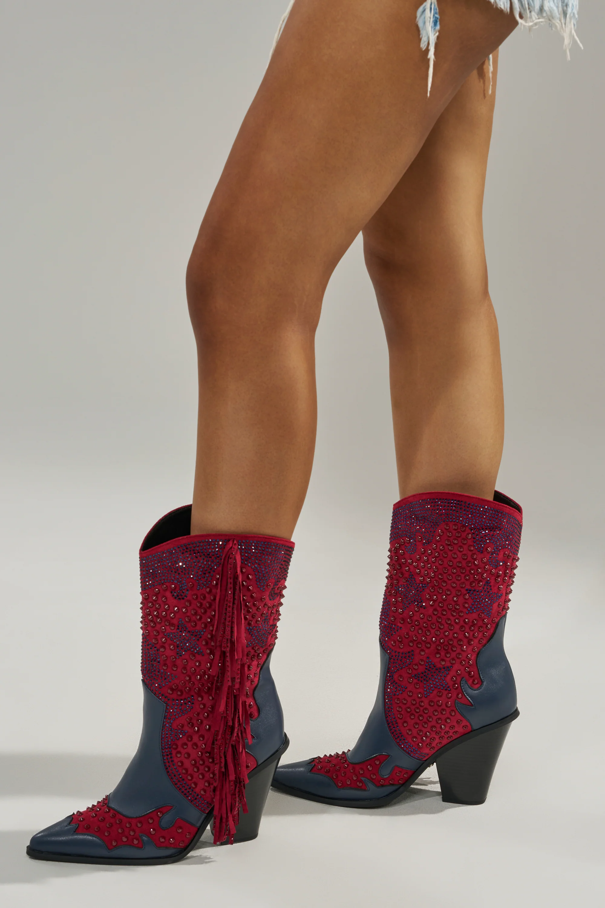 AZALEA WANG BETHANIE MULTI RHINESTONE FRINGE WESTERN BOOTIE