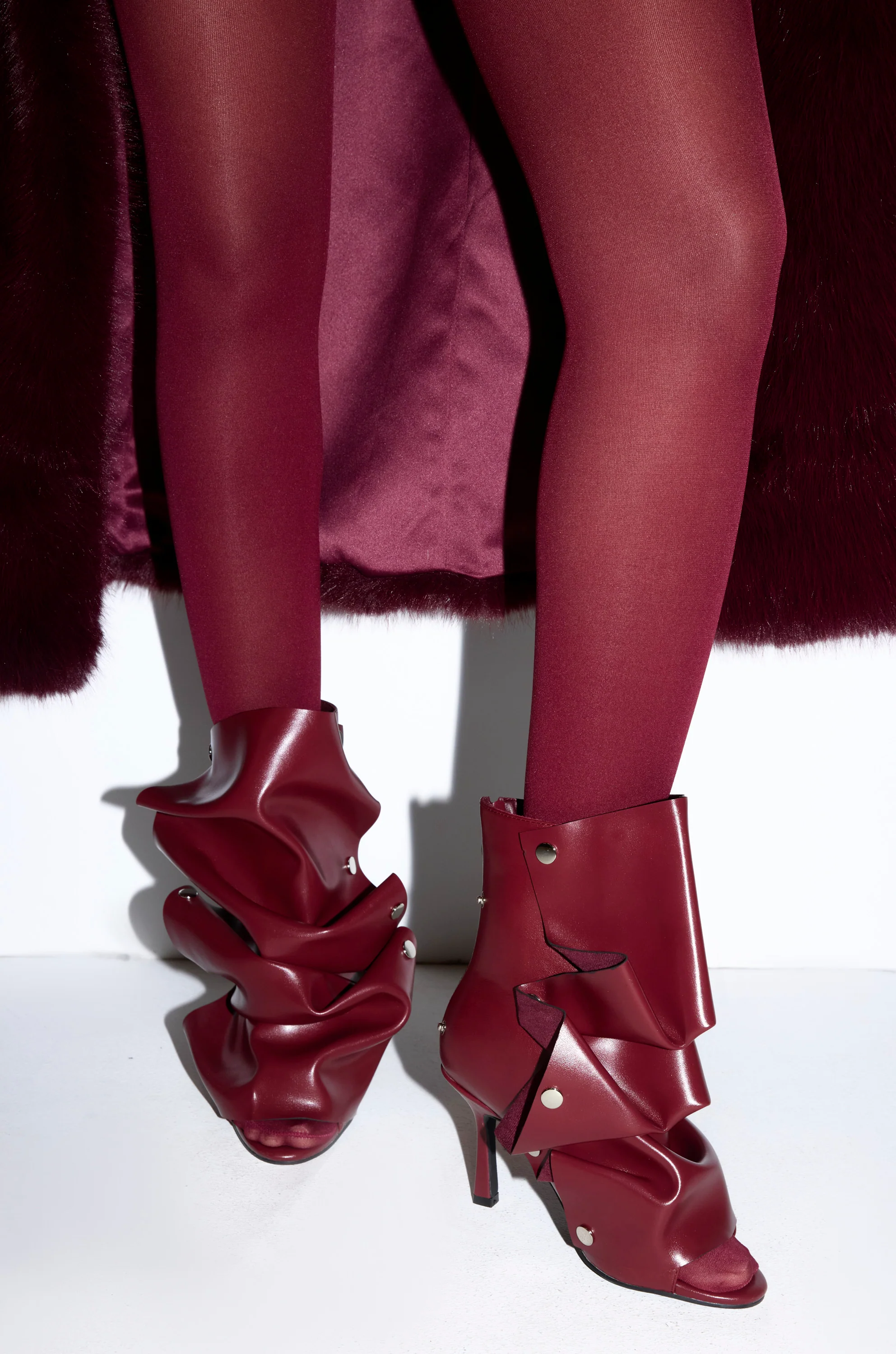 AZALEA WANG BIRDSONG BURGUNDY SNAP OPEN TOE STILETTO BOOTIE - Image 4