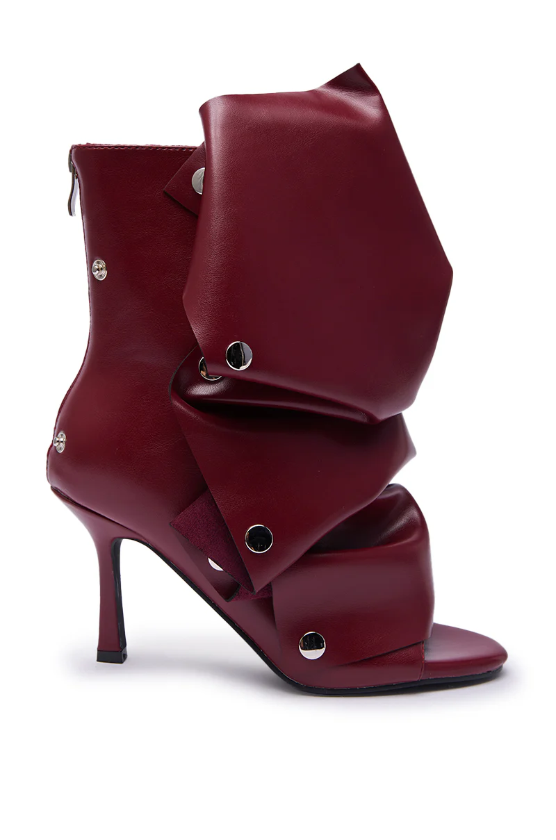 AZALEA WANG BIRDSONG BURGUNDY SNAP OPEN TOE STILETTO BOOTIE - Image 5