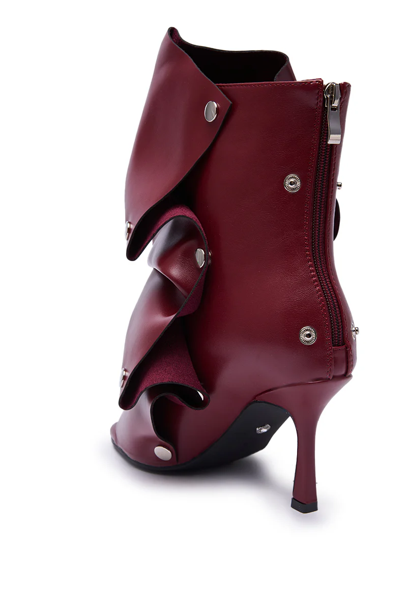 AZALEA WANG BIRDSONG BURGUNDY SNAP OPEN TOE STILETTO BOOTIE - Image 7