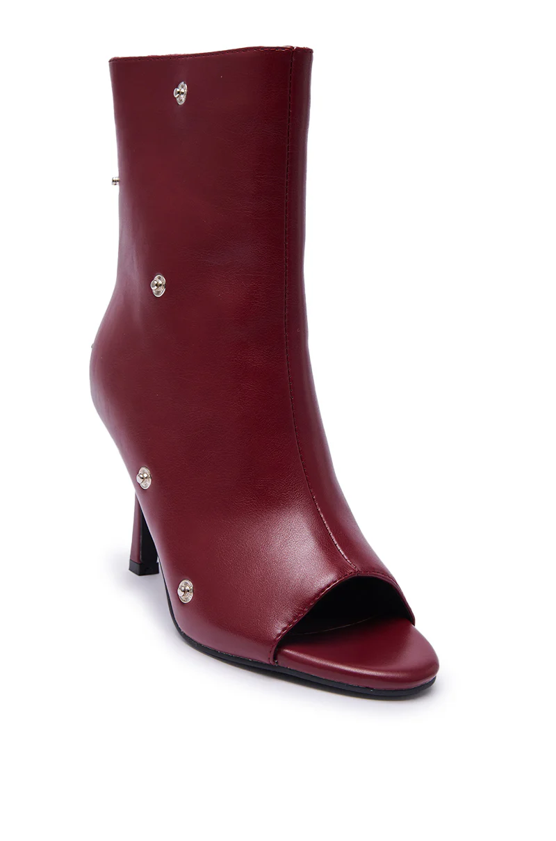 AZALEA WANG BIRDSONG BURGUNDY SNAP OPEN TOE STILETTO BOOTIE - Image 9