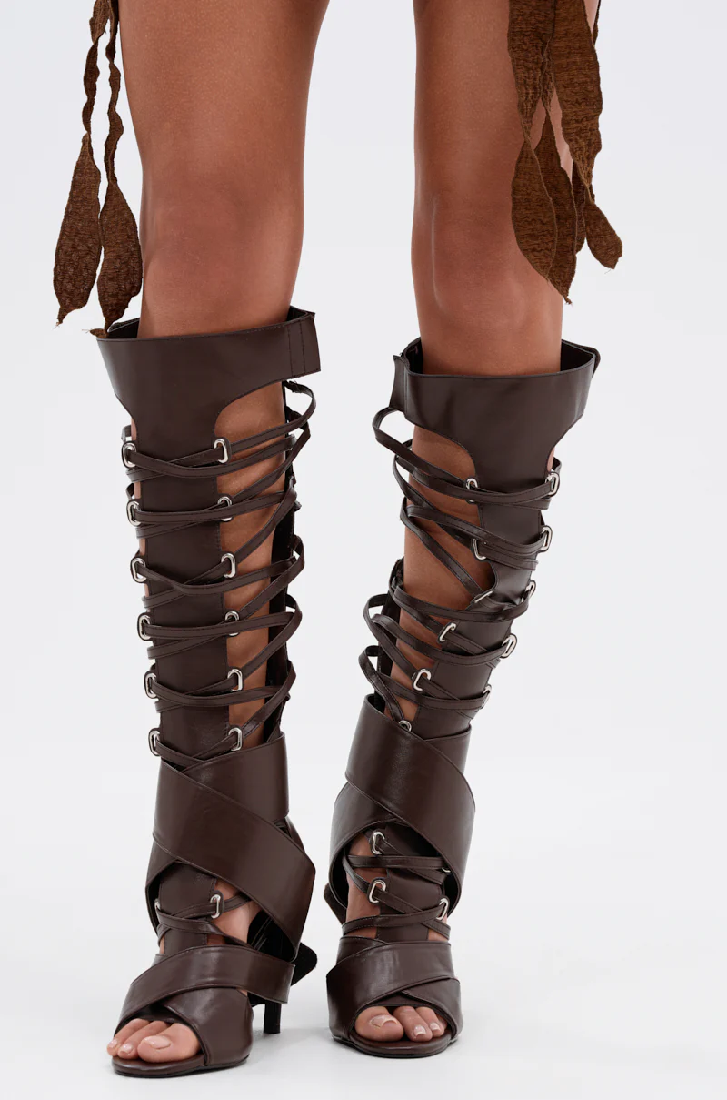 AZALEA WANG BLACKBIRD BROWN PU STILETTO GLADIATOR SANDAL - Image 2