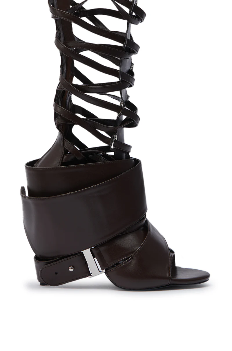 AZALEA WANG BLACKBIRD BROWN PU STILETTO GLADIATOR SANDAL - Image 6