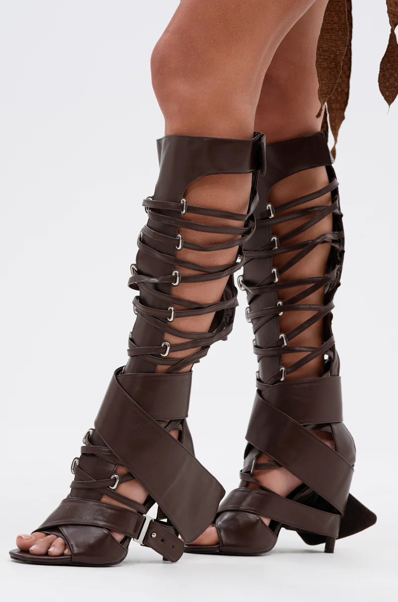 AZALEA WANG BLACKBIRD BROWN PU STILETTO GLADIATOR SANDAL - Image 8