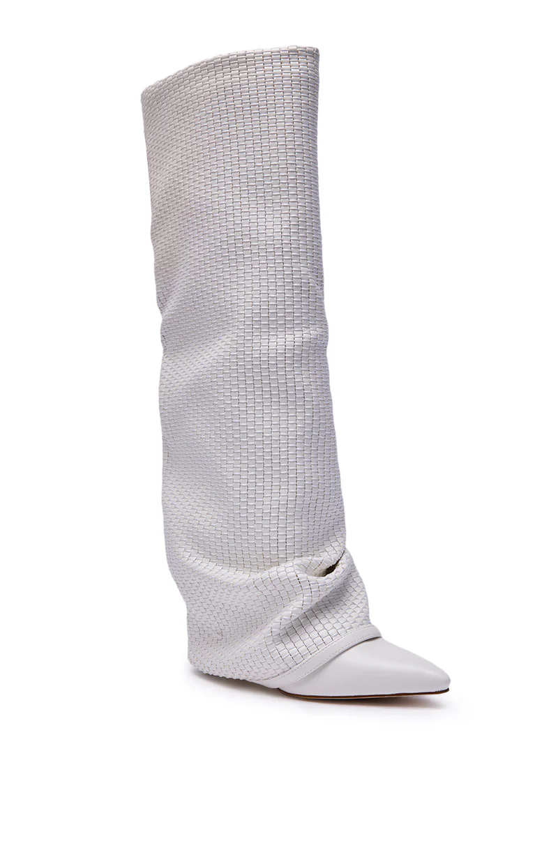 AZALEA WANG BRETANGE WOVEN PU FOLD OVER BOOT IN WHITE - Image 7