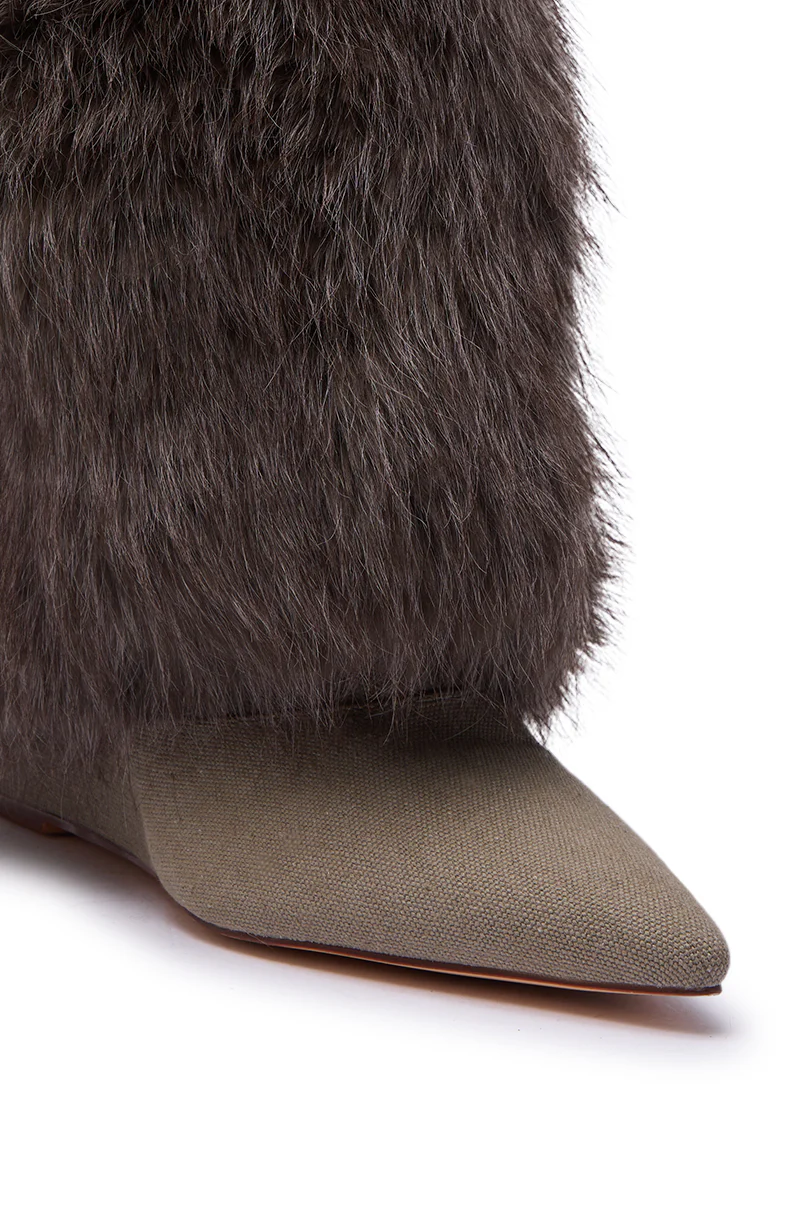 AZALEA WANG BRIASH OLIVE WEDGE FUR BOOTIE - Image 8