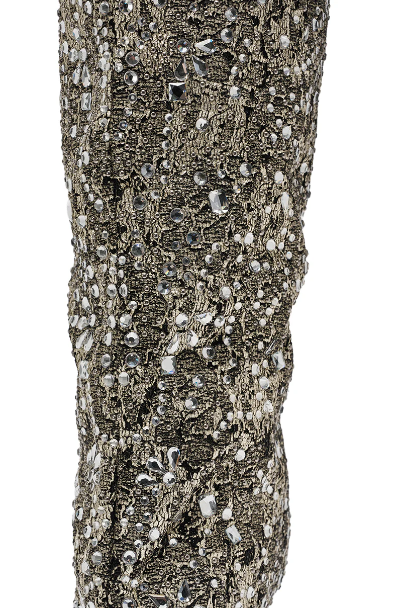 AZALEA WANG BRIELEY GOLD AND BLACK FLORAL BROCADE KNEE HIGH BOOT - Image 7