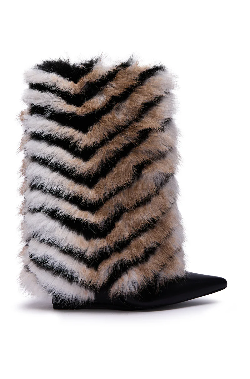 AZALEA WANG BRIENNE BLACK FUR HIDDEN WEDGE BOOTIE - Image 4