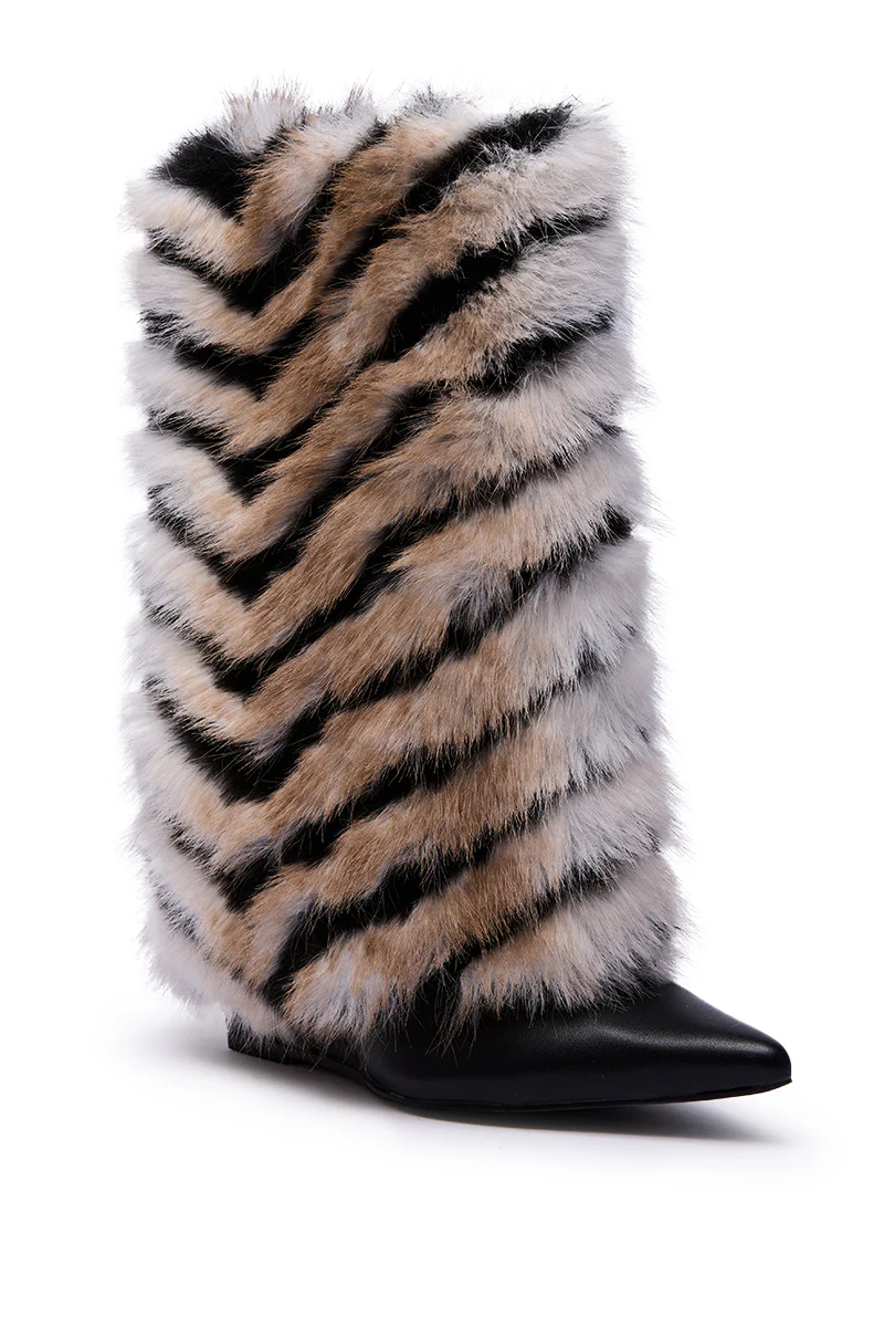 AZALEA WANG BRIENNE BLACK FUR HIDDEN WEDGE BOOTIE - Image 5