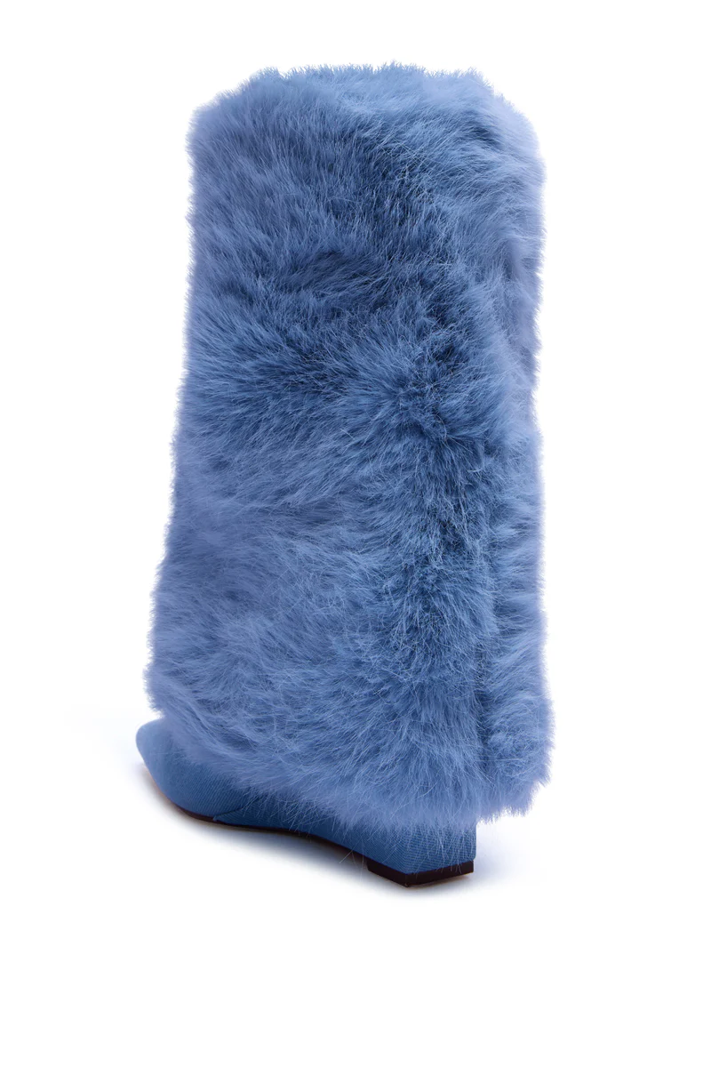 AZALEA WANG BRIASH DENIM FUR HIDDEN WEDGE BOOTIE - Image 5