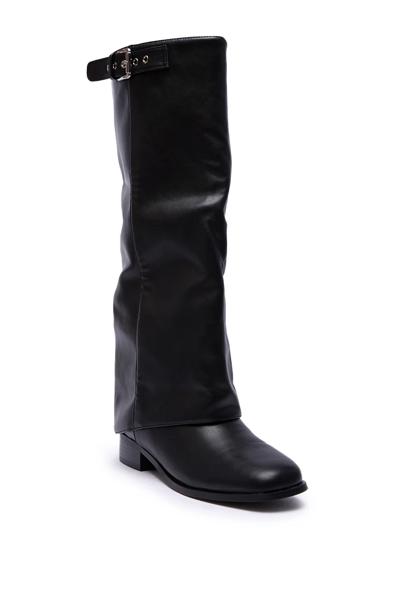 AZALEA WANG BRONTE BLACK FLAT KNEE HIGH RIDING BOOT - Image 6