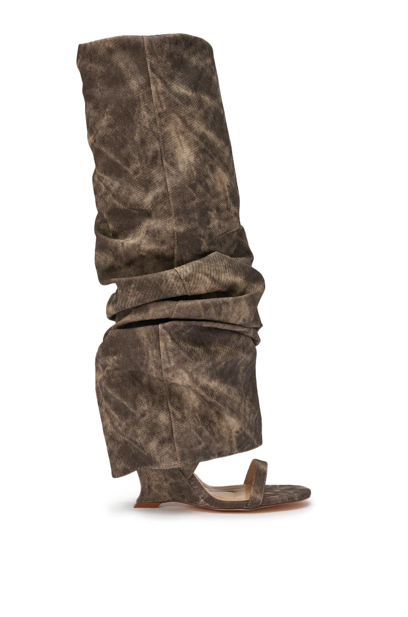 AZALEA WANG BROWN ACID WASHED DENIM GLADIATOR SANDAL - Image 4