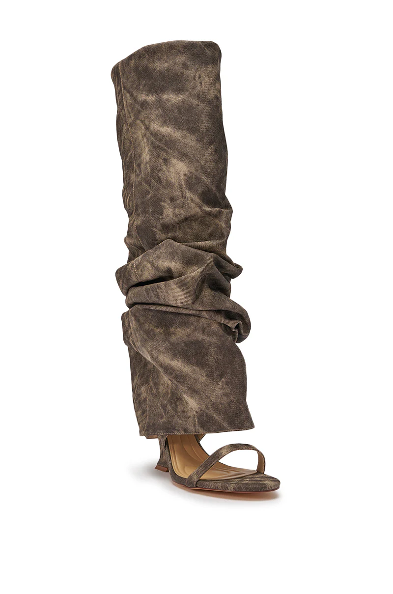 AZALEA WANG BROWN ACID WASHED DENIM GLADIATOR SANDAL - Image 5