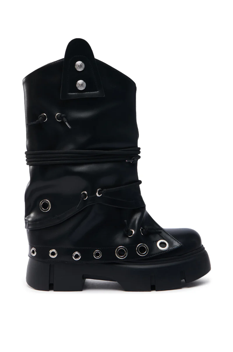 AZALEA WANG CAPIRE BLACK CINCHING COMBAT BOOTIE - Image 4