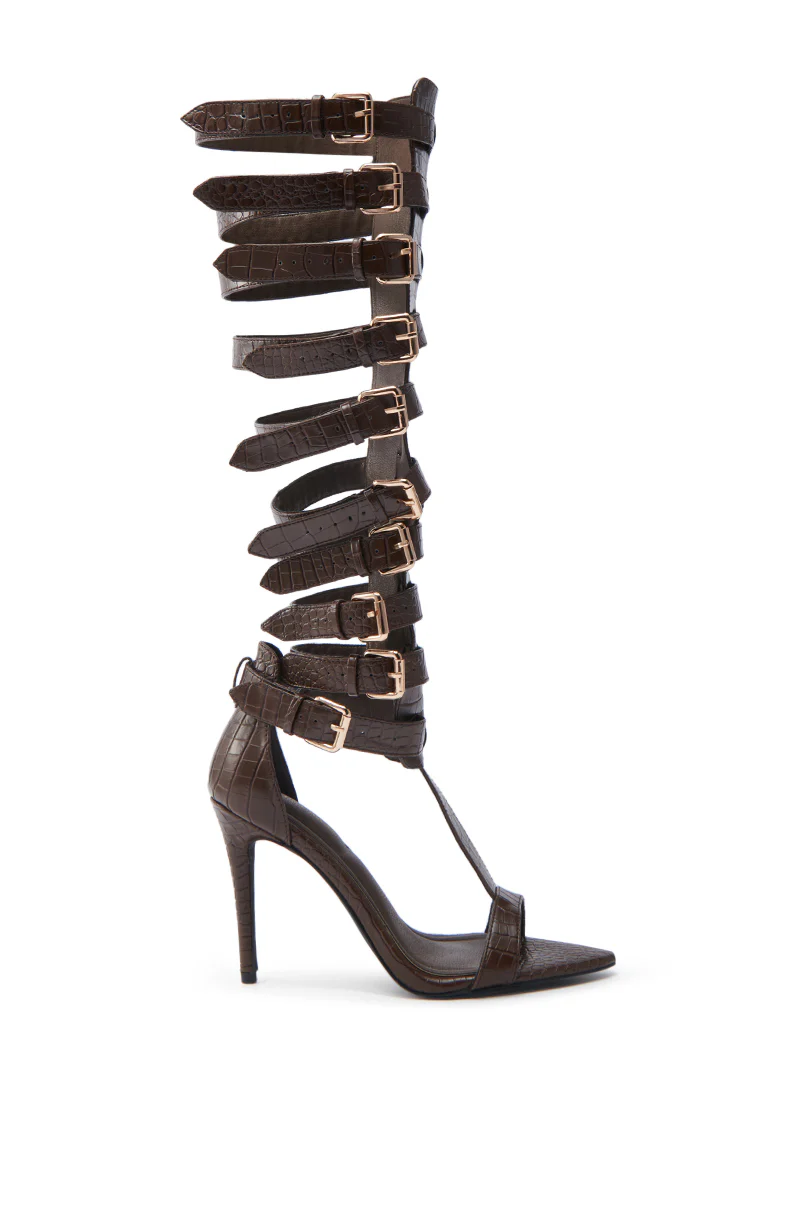 AZALEA WANG CHERELLI BROWN CROC OVER THE KNEE SANDAL - Image 5