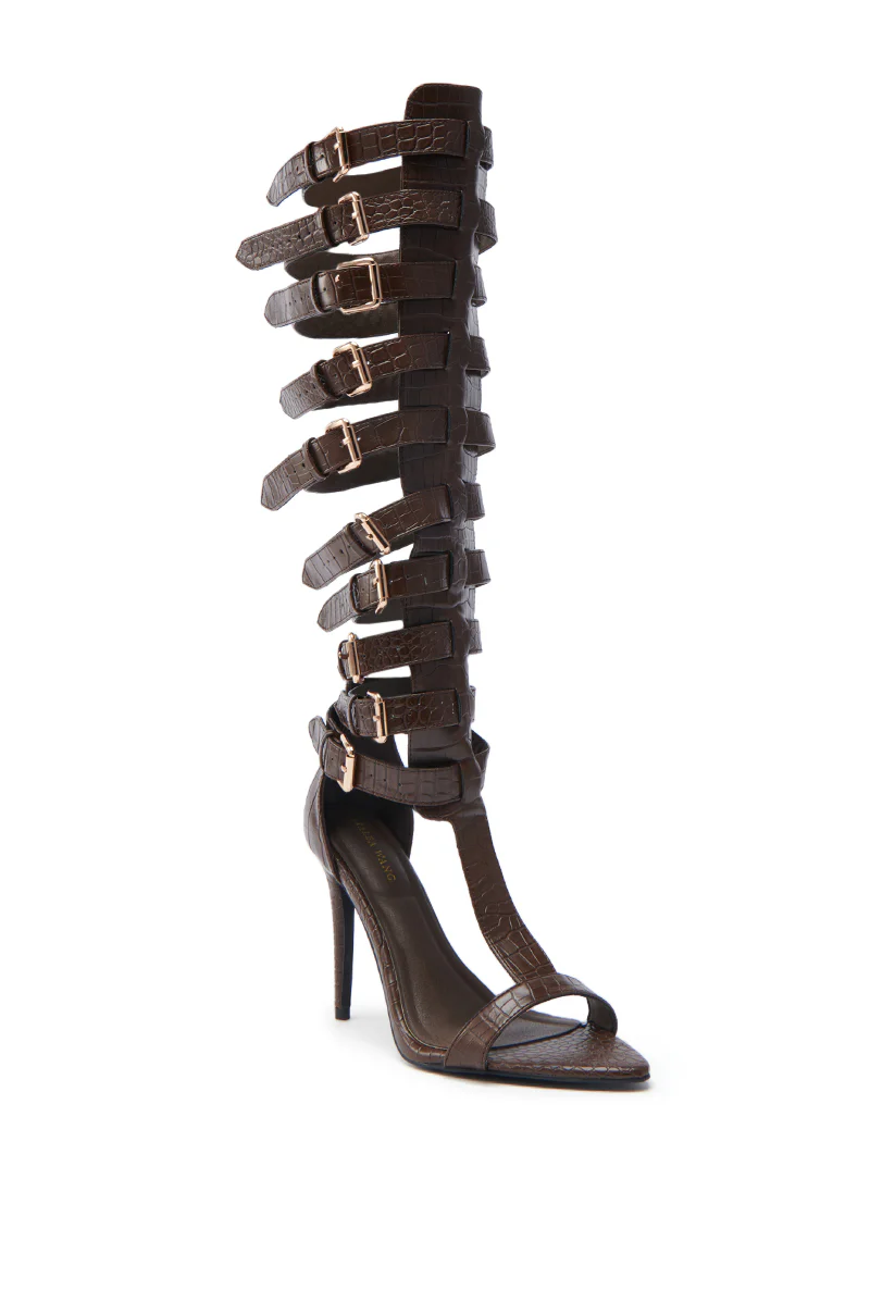AZALEA WANG CHERELLI BROWN CROC OVER THE KNEE SANDAL - Image 6
