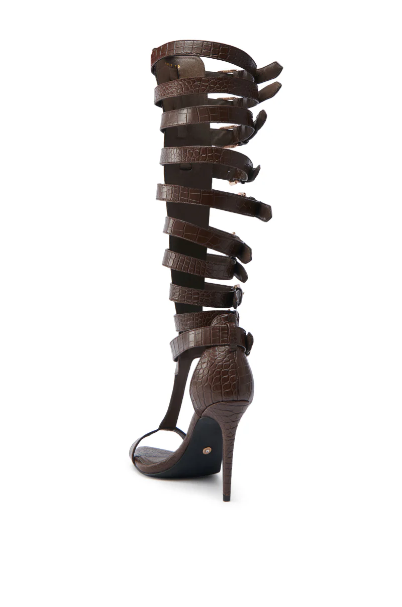 AZALEA WANG CHERELLI BROWN CROC OVER THE KNEE SANDAL - Image 7