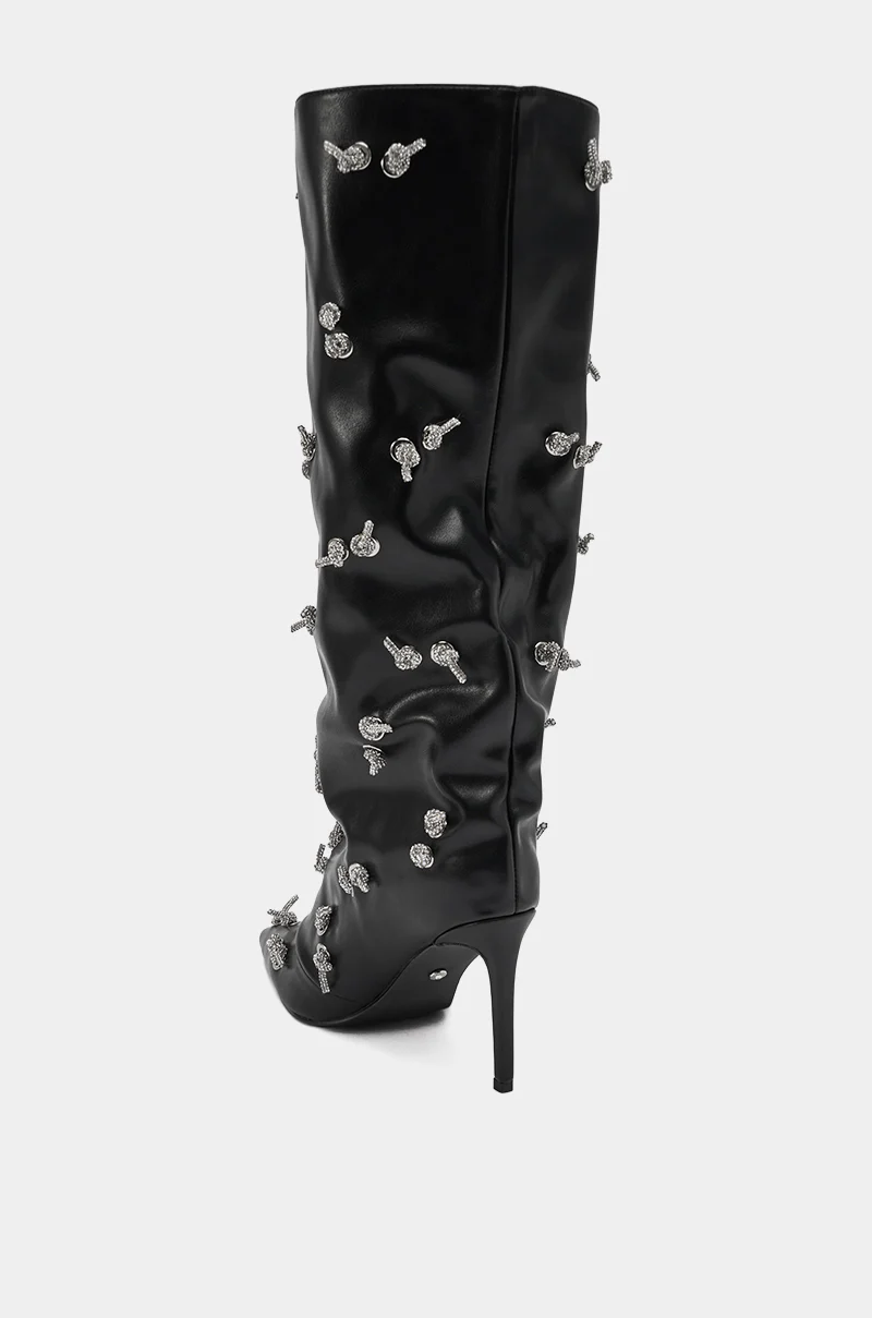 AZALEA WANG COLEMAN STILETTO SILVER HARDWARE BLACK PU BOOT - Image 7