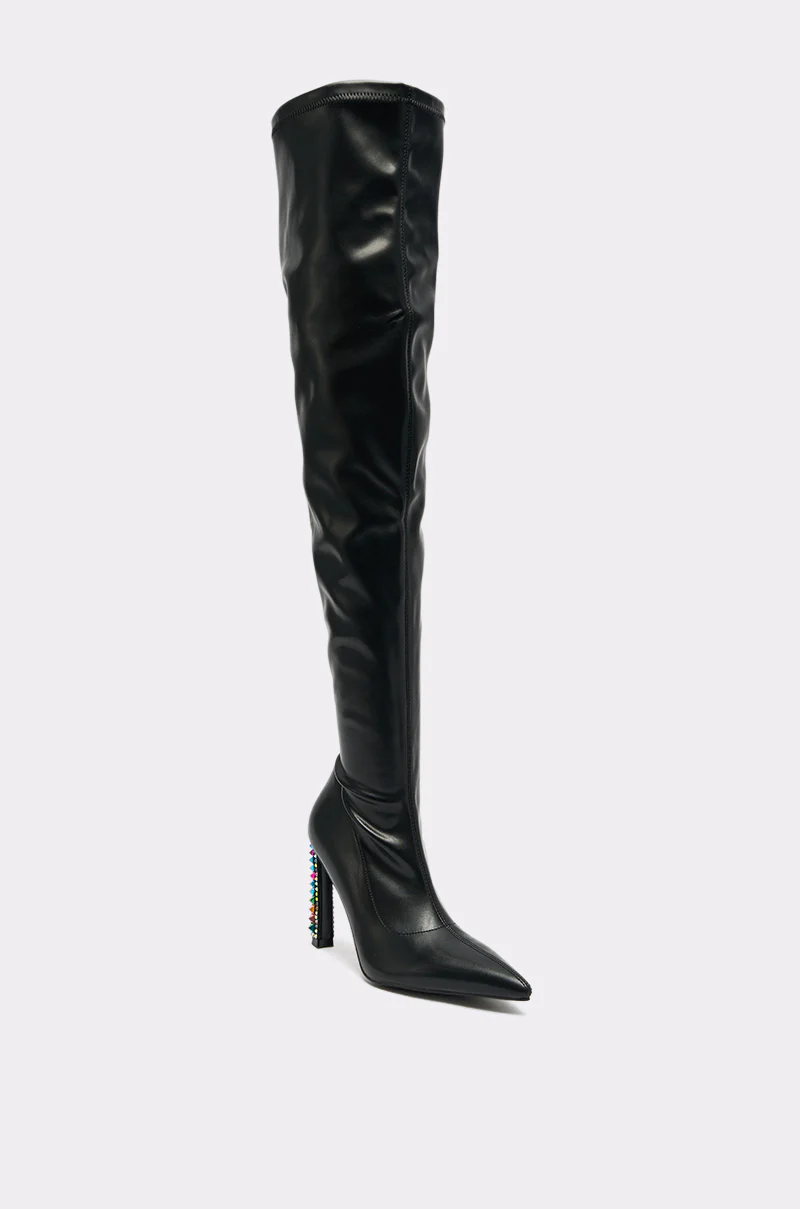 AZALEA WANG COSMIC BLING BLACK BOOT WITH EMBELLISHED HEEL - Image 5