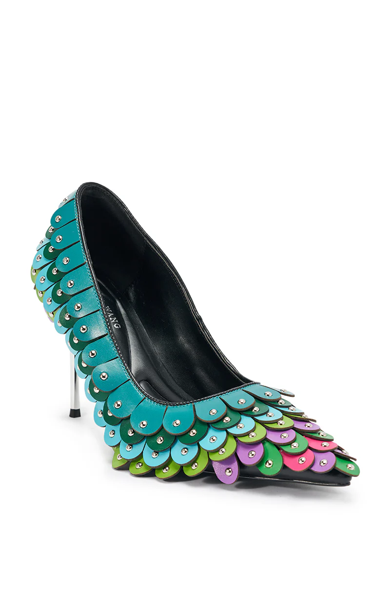 AZALEA WANG CRISTATUS GREEN MULTI COLOR TEXTURED STILETTO PUMP - Image 5