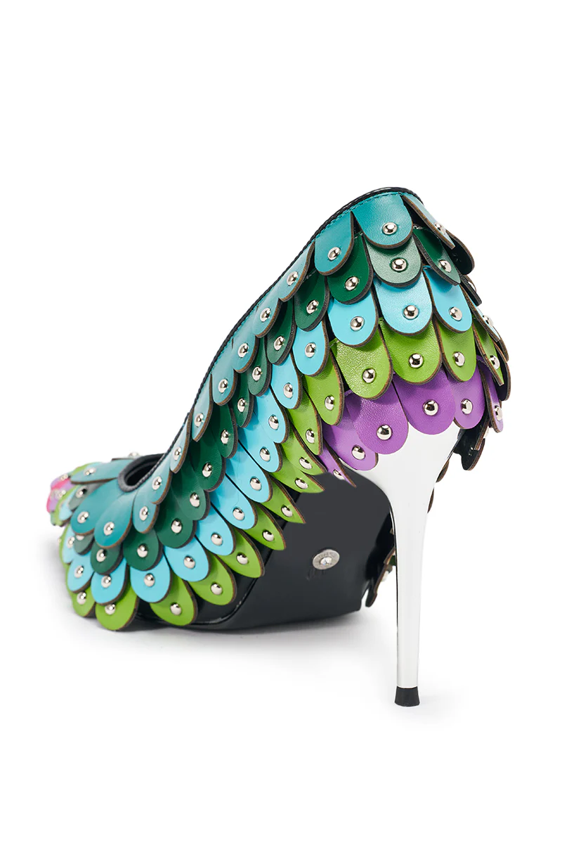 AZALEA WANG CRISTATUS GREEN MULTI COLOR TEXTURED STILETTO PUMP - Image 6