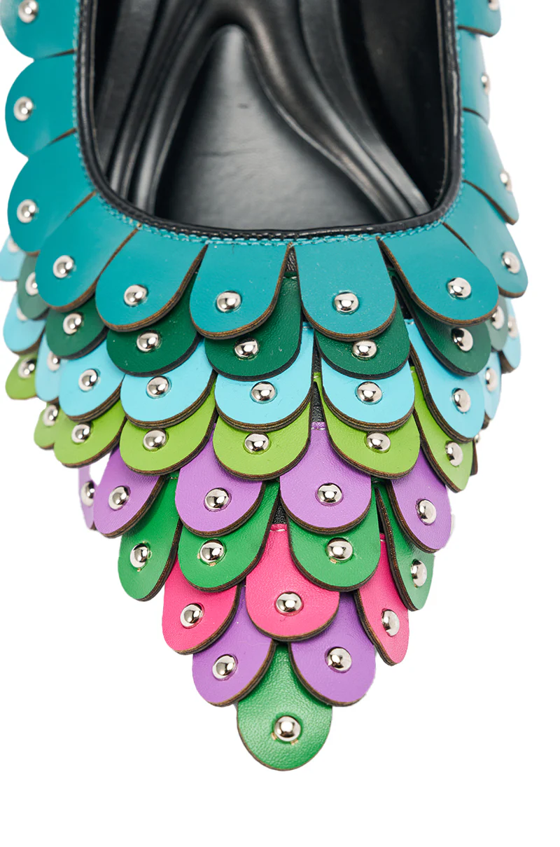 AZALEA WANG CRISTATUS GREEN MULTI COLOR TEXTURED STILETTO PUMP - Image 7
