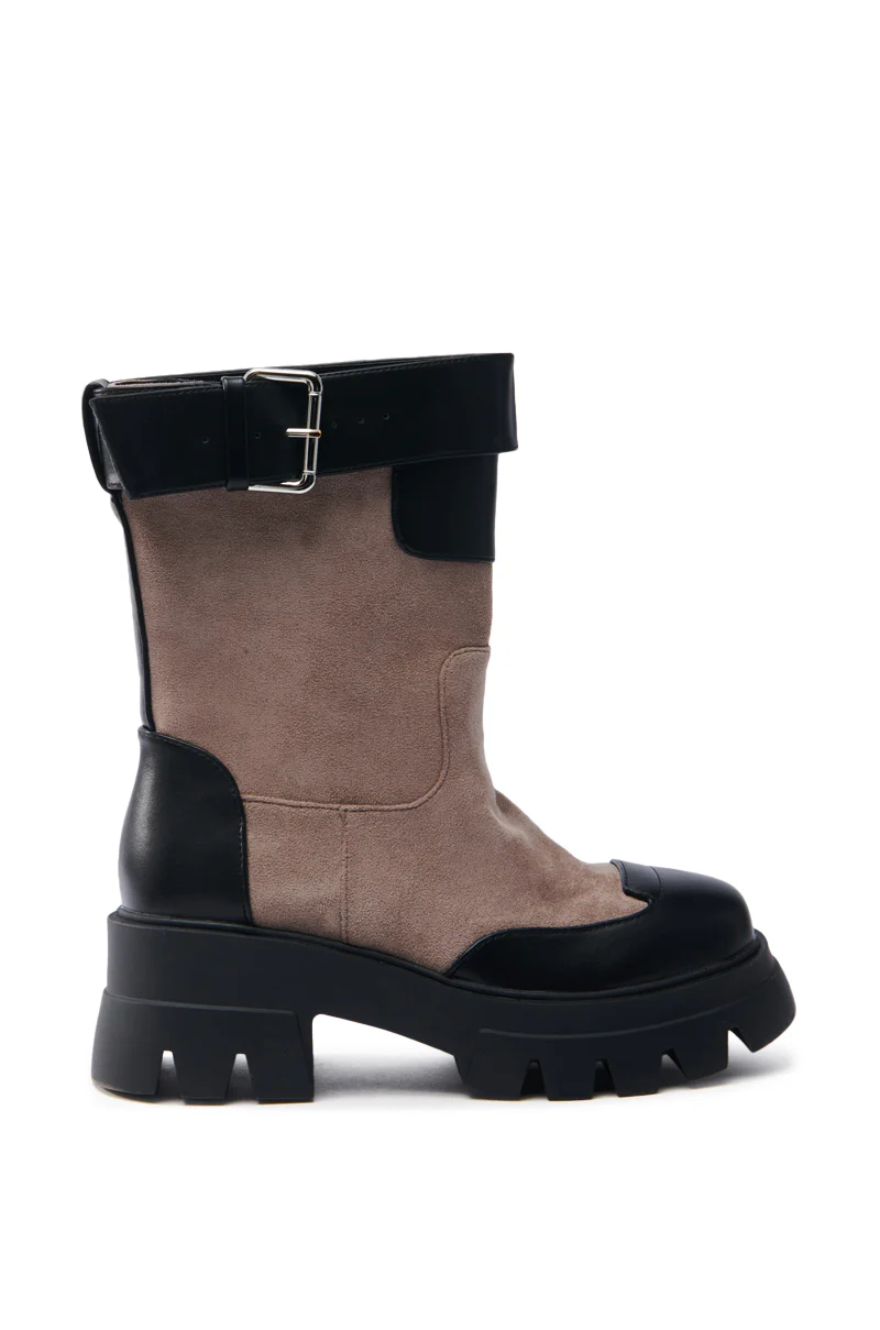AZALEA WANG DALITTA GREY SUEDE AND BLACK PU COLOR BLOCKED FLATFORM BOOTIE - Image 3