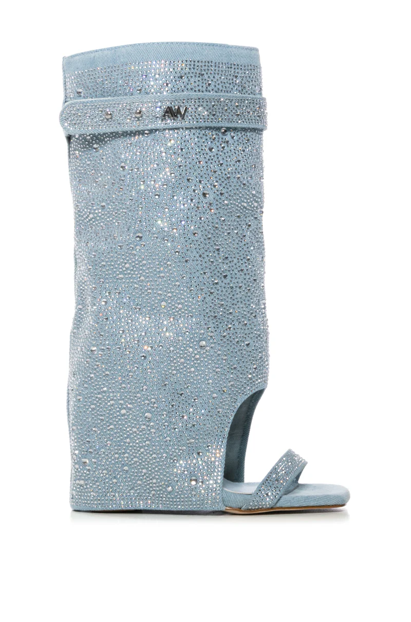 AZALEA WANG DESARAY RHINESTONE OPEN TOE WEDGE BOOTIE - Image 5