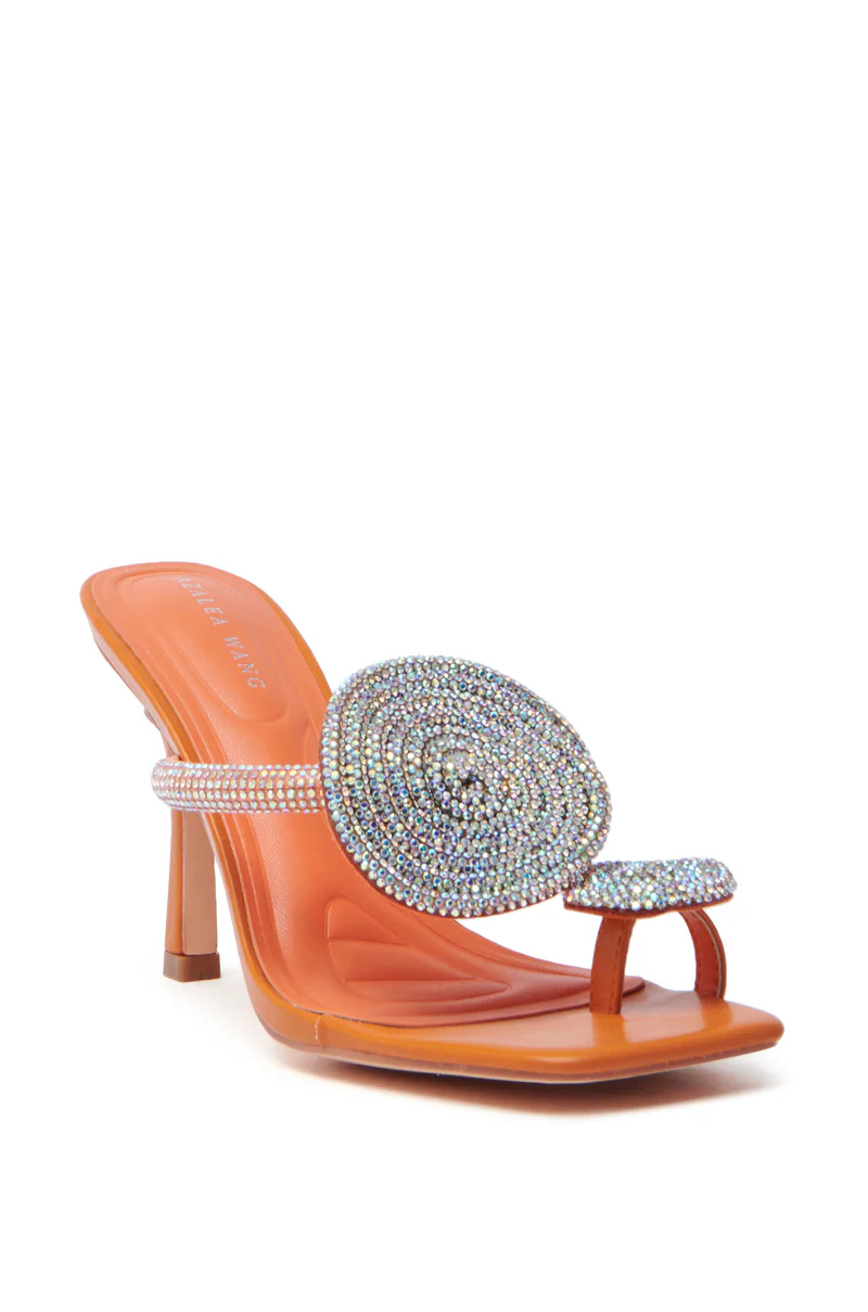AZALEA WANG DIARA ORANGE EMBELLISHED STILETTO SANDAL - Image 7